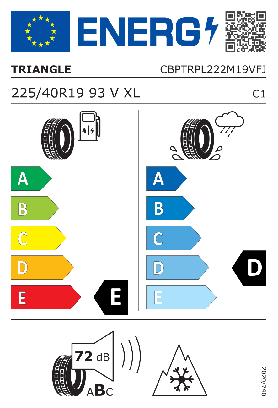 EU-Reifenlabel für TRIANGLE PL02 SNOWLINK 225/40 R19 93V