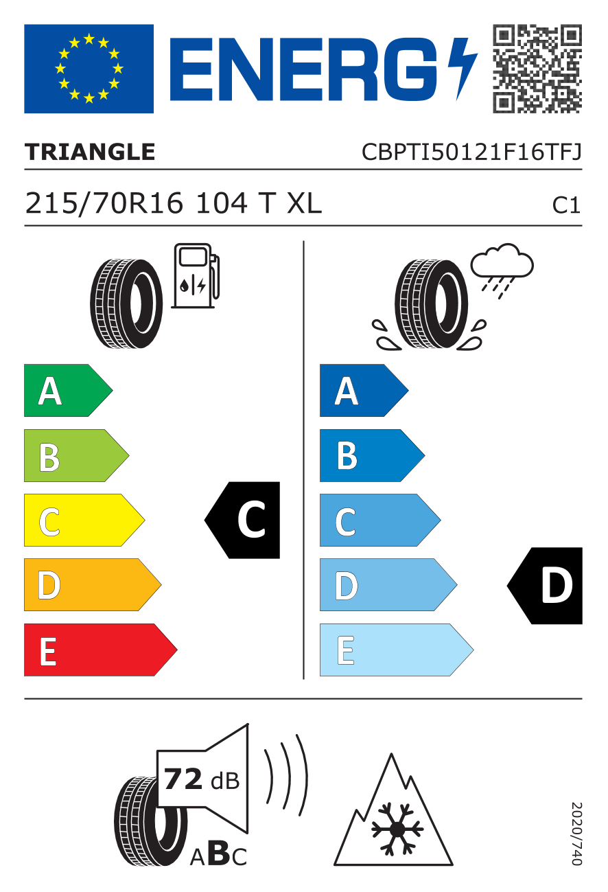 EU-Reifenlabel für TRIANGLE TI-501 ICELYNX 215/70 R16 104T