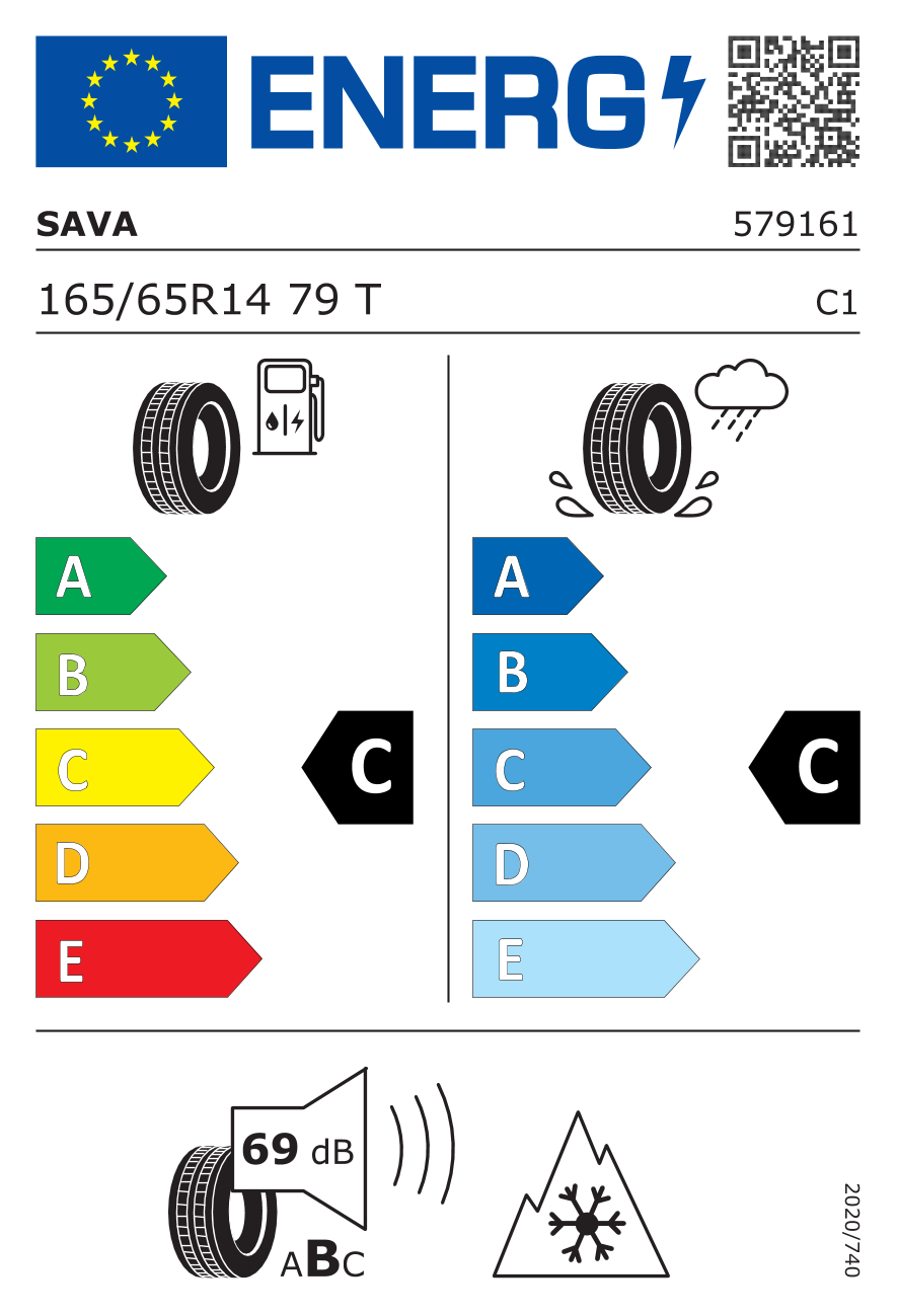 EU-Reifenlabel für SAVA ALL WEATHER 165/65 R14 79T