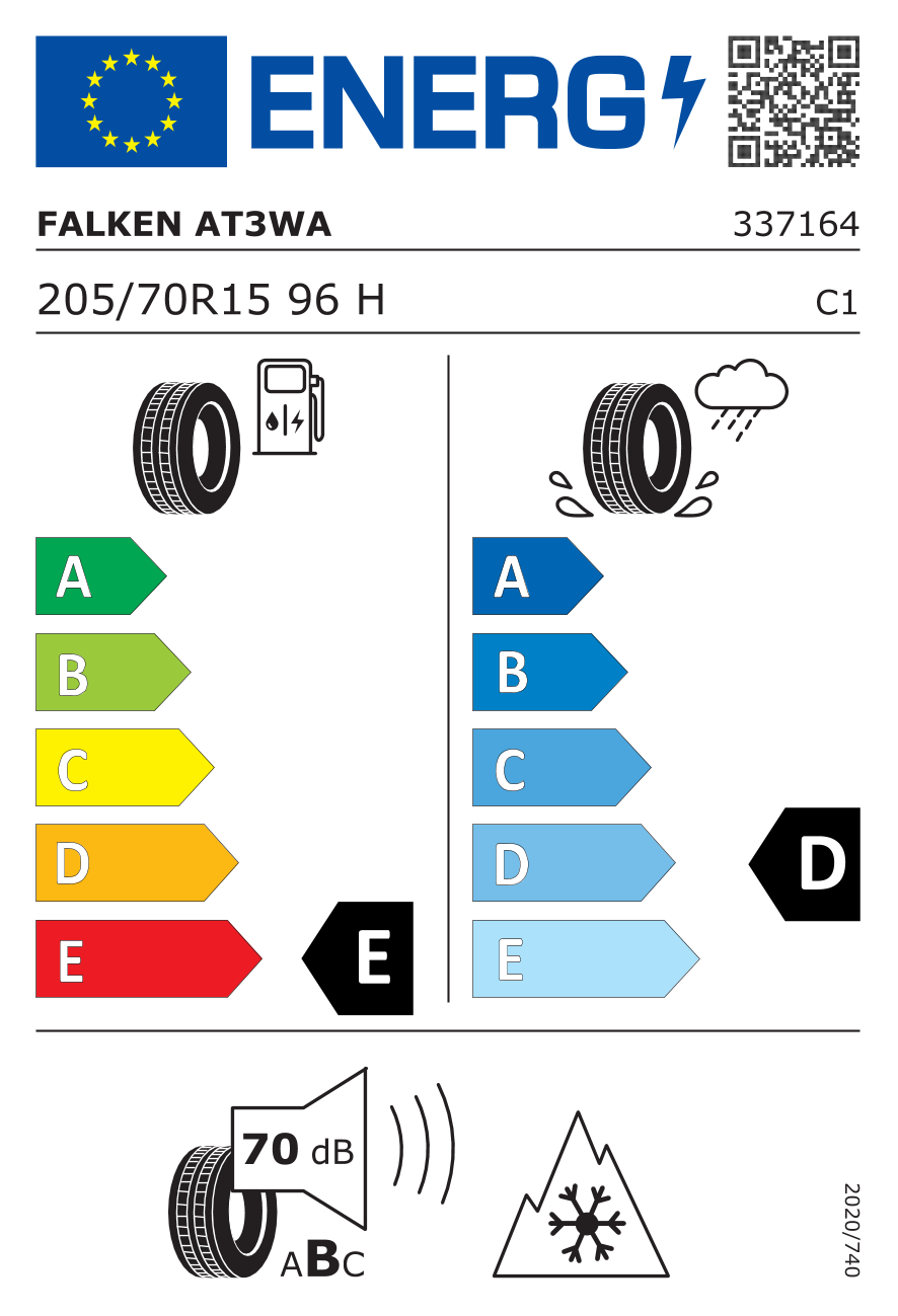 EU-Reifenlabel für FALKEN WILDPEAK A/T3WA 205/70 R15 96H