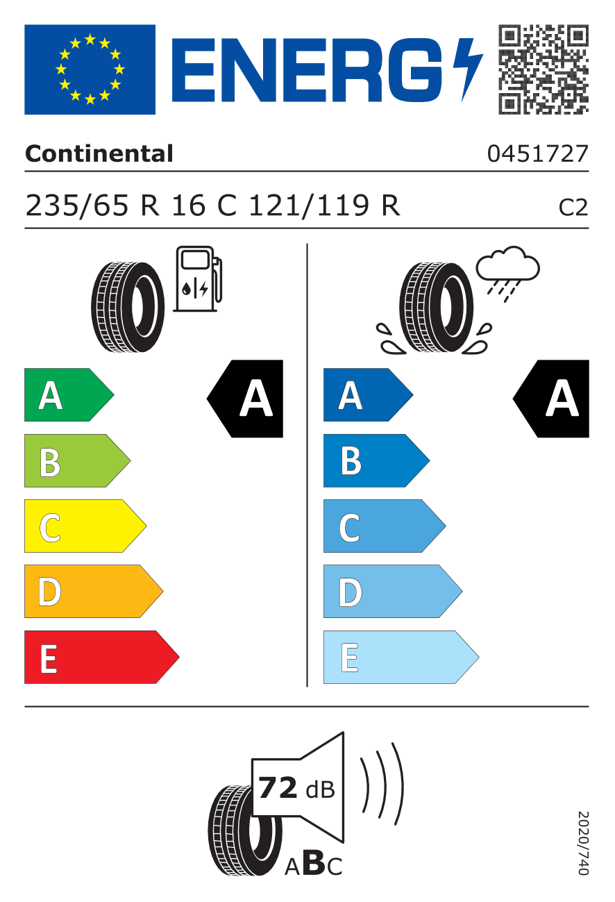 EU-Reifenlabel für CONTINENTAL VANCONTACT ECO 235/65 R16 121/119R
