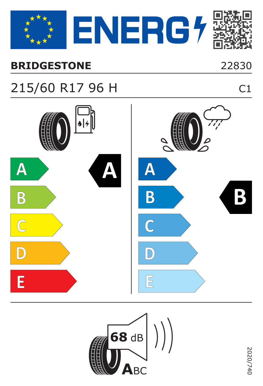 EU-Reifenlabel für BRIDGESTONE TURANZA T005 215/60 R17 96H