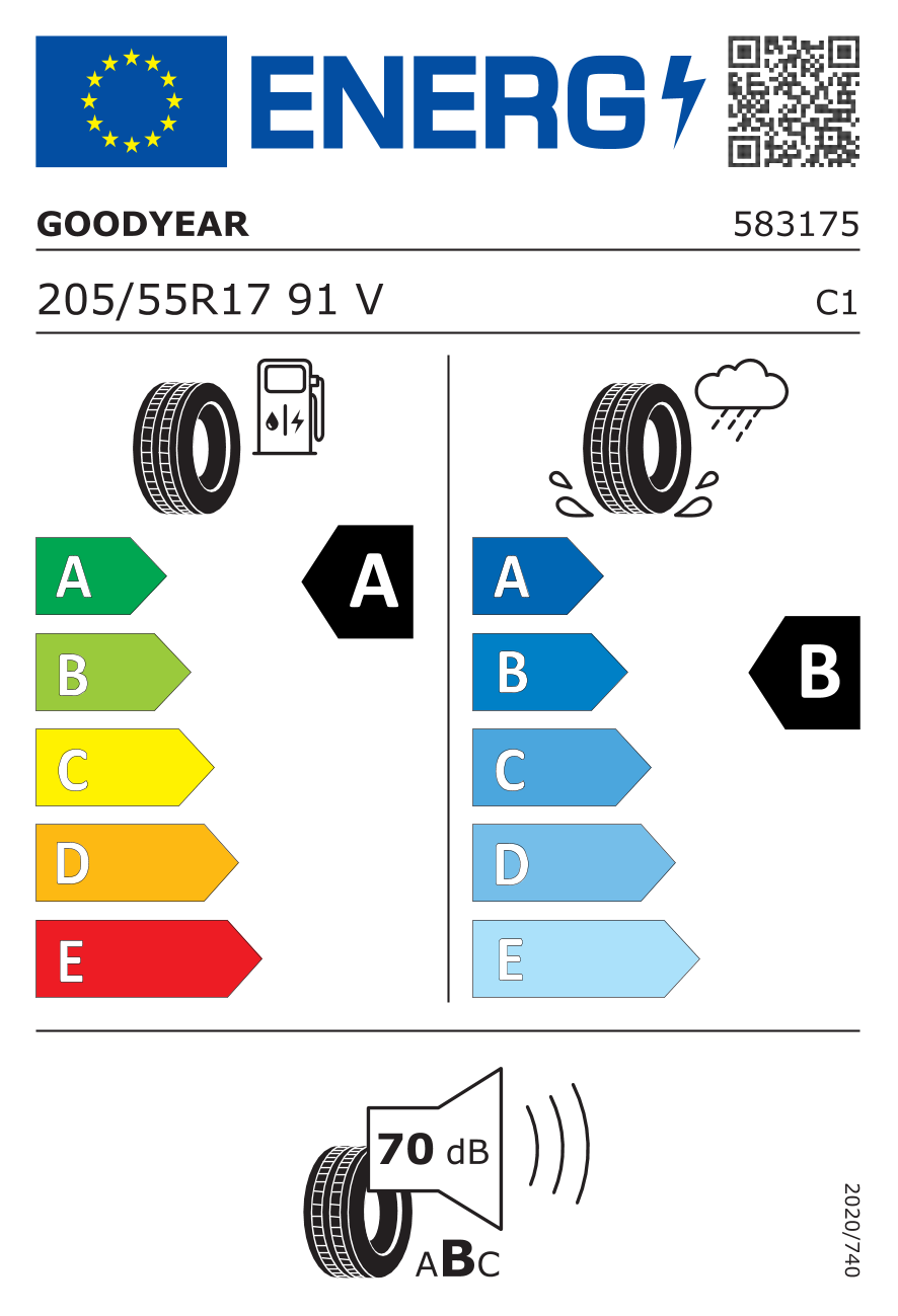 EU-Reifenlabel für GOODYEAR EFFICIENTGRIP PERFORMANCE 205/55 R17 91V