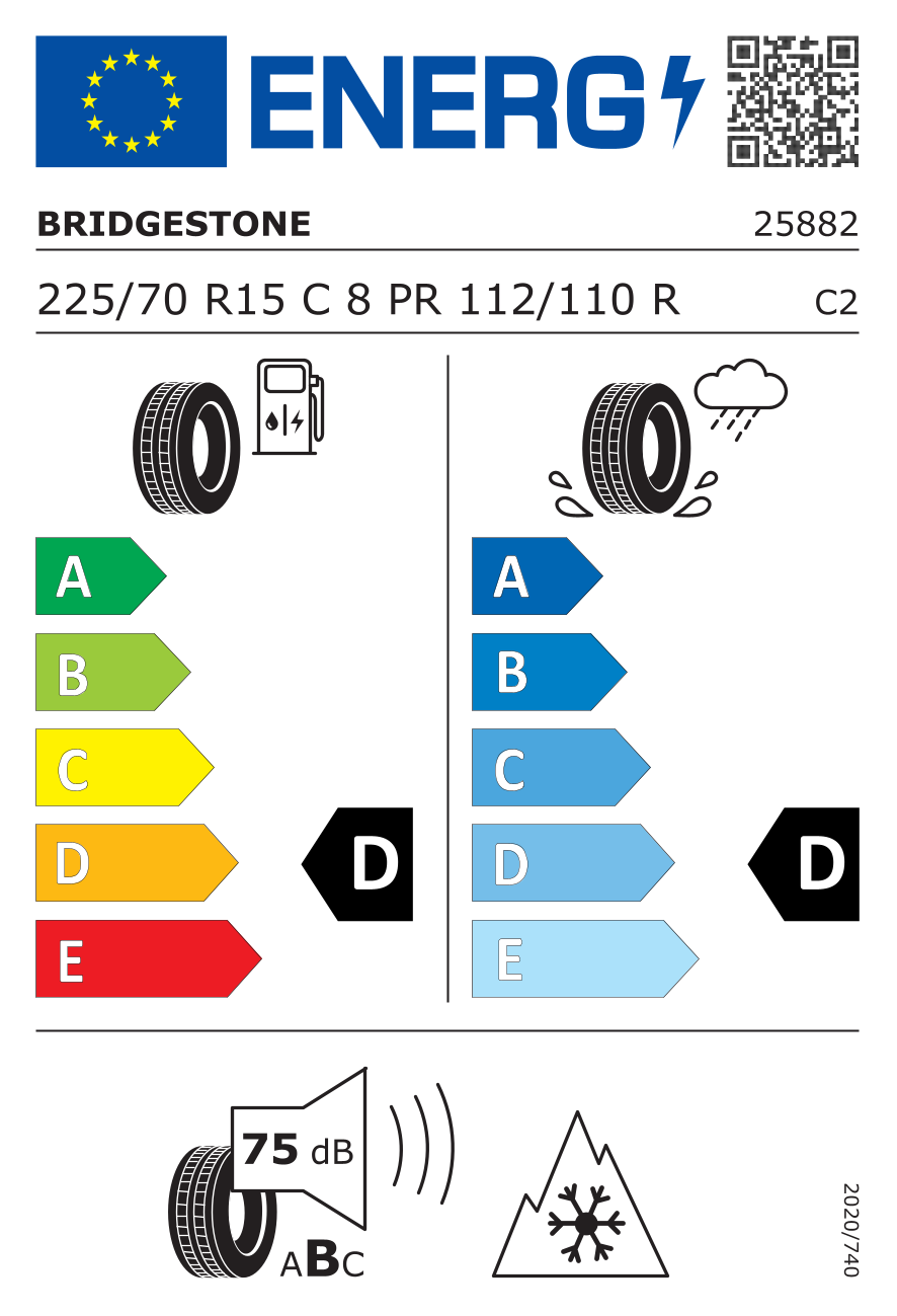 EU-Reifenlabel für BRIDGESTONE BLIZZAK W995 225/70 R15 112/110R
