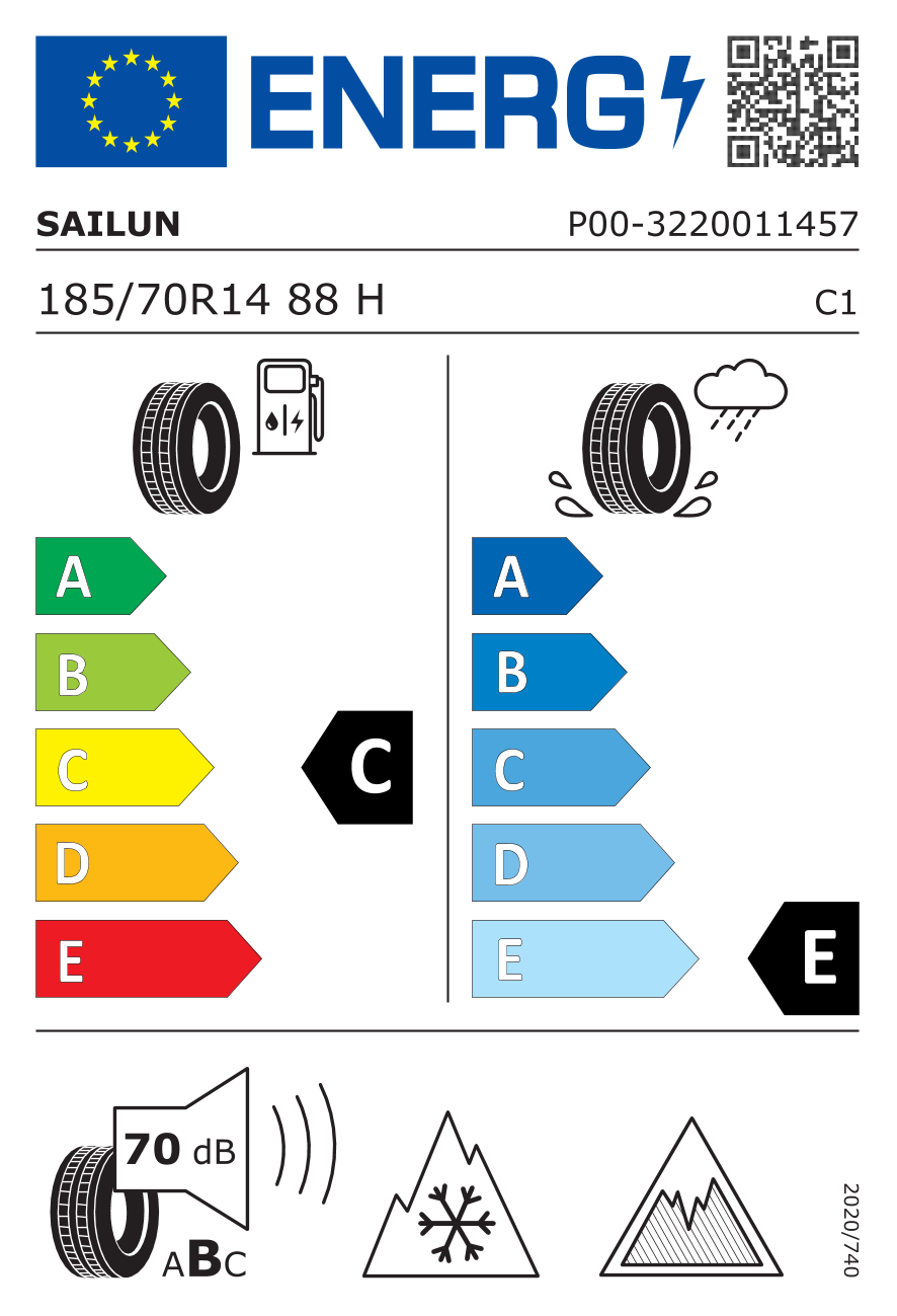 EU-Reifenlabel für SAILUN ICE BLAZER ARCTIC 185/70 R14 88H
