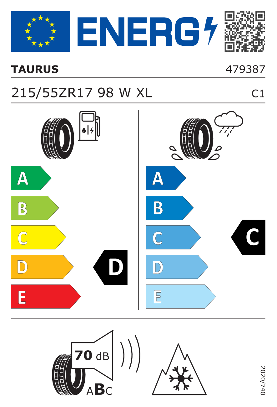 EU-Reifenlabel für TAURUS ALL SEASON 215/55 R17 98W