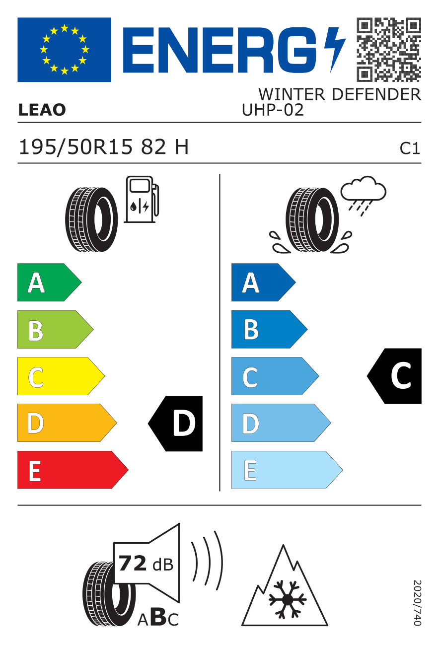 EU-Reifenlabel für LEAO WINTER DEFENDER UHP 195/50 R15 82H