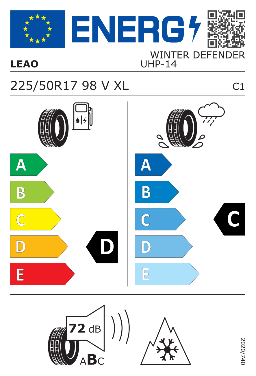 EU-Reifenlabel für LEAO WINTER DEFENDER UHP 225/50 R17 98V