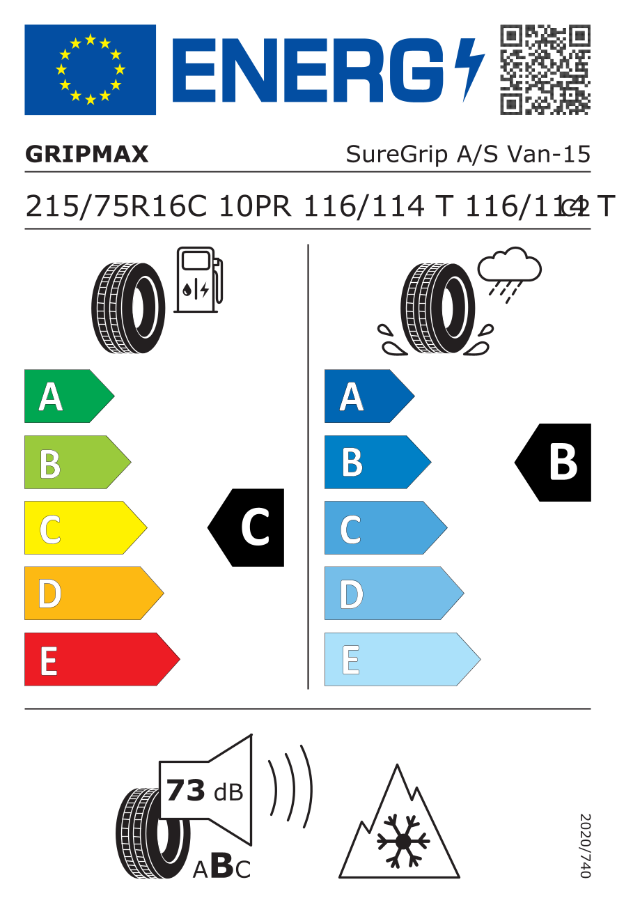 EU-Reifenlabel für GRIPMAX SUREGRIP  A/S VAN 215/75 R16 116T