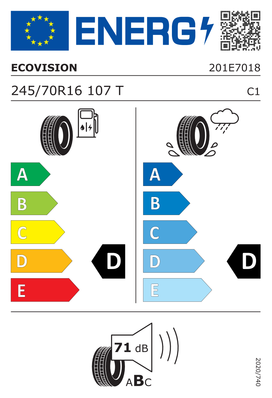 EU-Reifenlabel für OVATION VI-686 A/T ECOVISION 245/70 R16 107T