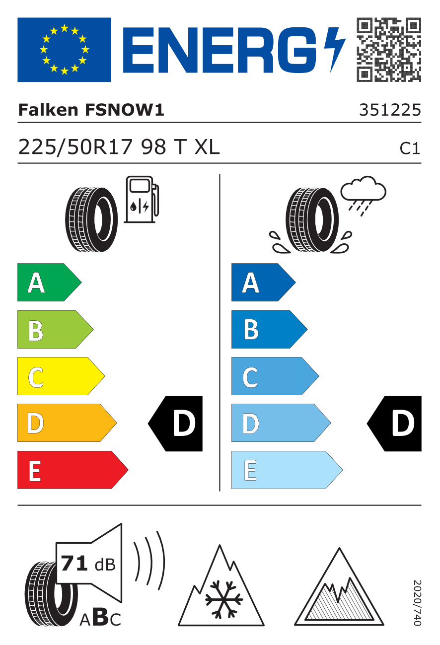 EU-Reifenlabel für FALKEN WINTERPEAK F-SNOW 1 225/50 R17 98T
