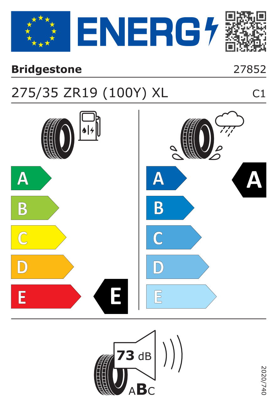 EU-Reifenlabel für BRIDGESTONE POTENZA SPORT 275/35 R19 100Y