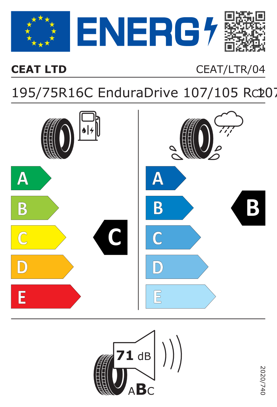 EU-Reifenlabel für CEAT ENDURADRIVE 195/75 R16 107/105R