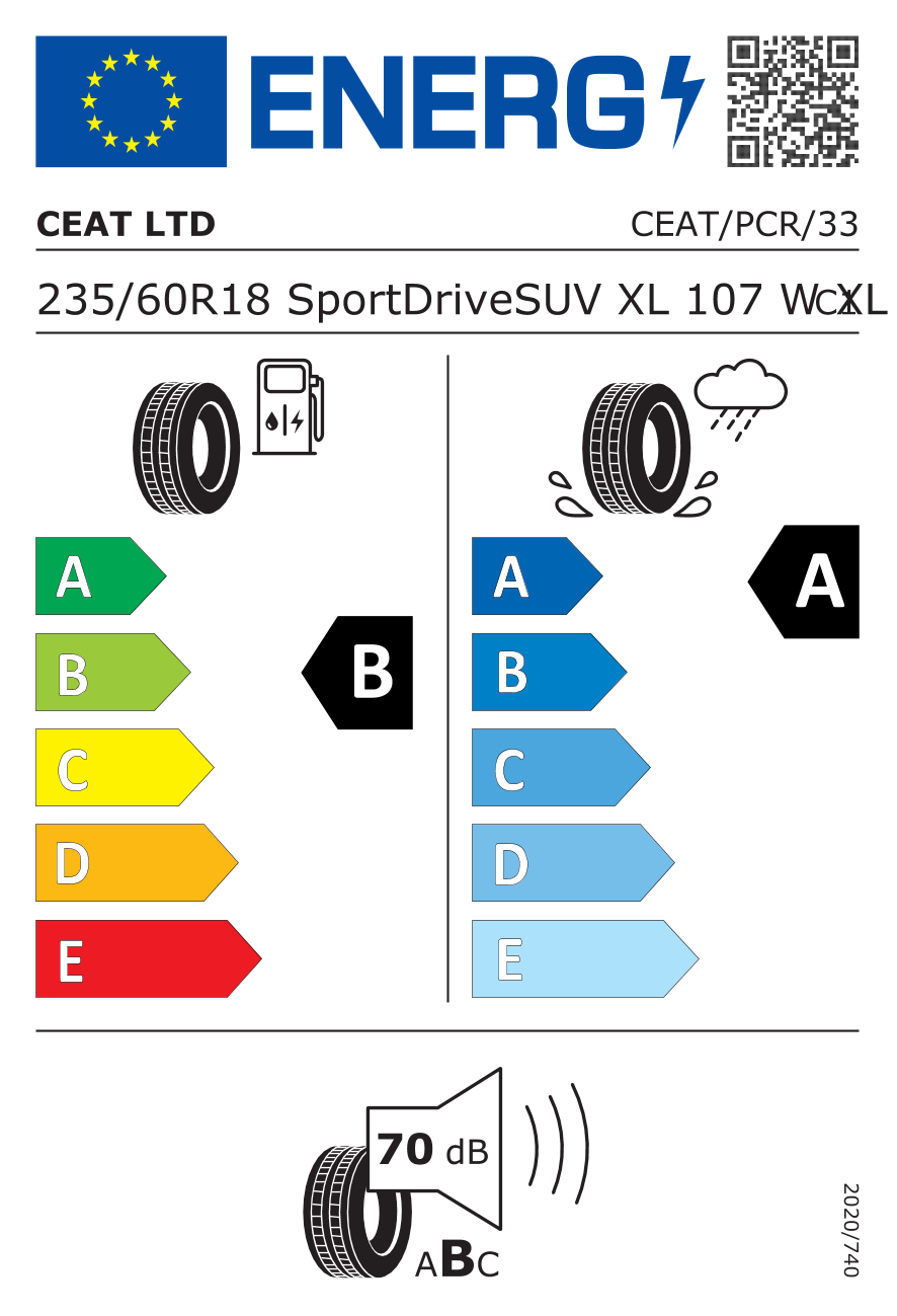 EU-Reifenlabel für CEAT SPORTDRIVE SUV 235/60 R18 107W