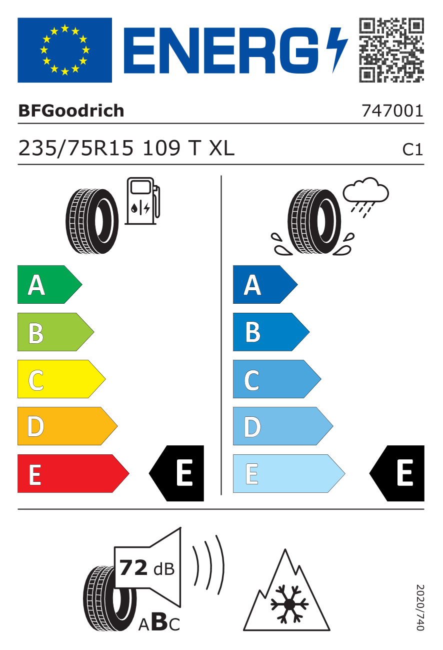 EU-Reifenlabel für BFGOODRICH TRAIL TERRAIN T/A 235/75 R15 109T