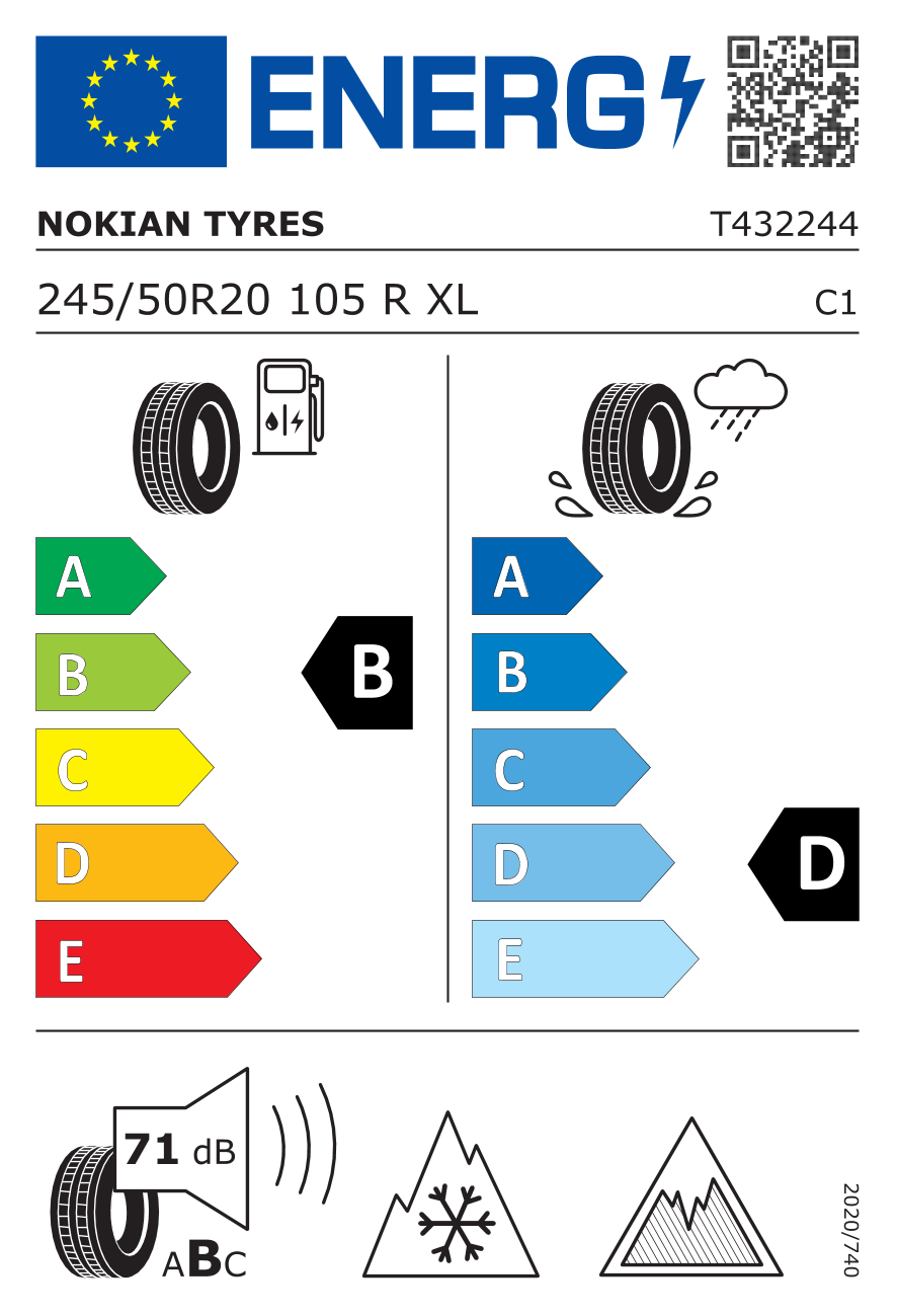 EU-Reifenlabel für NOKIAN HKPL R5 SUV 245/50 R20 105R