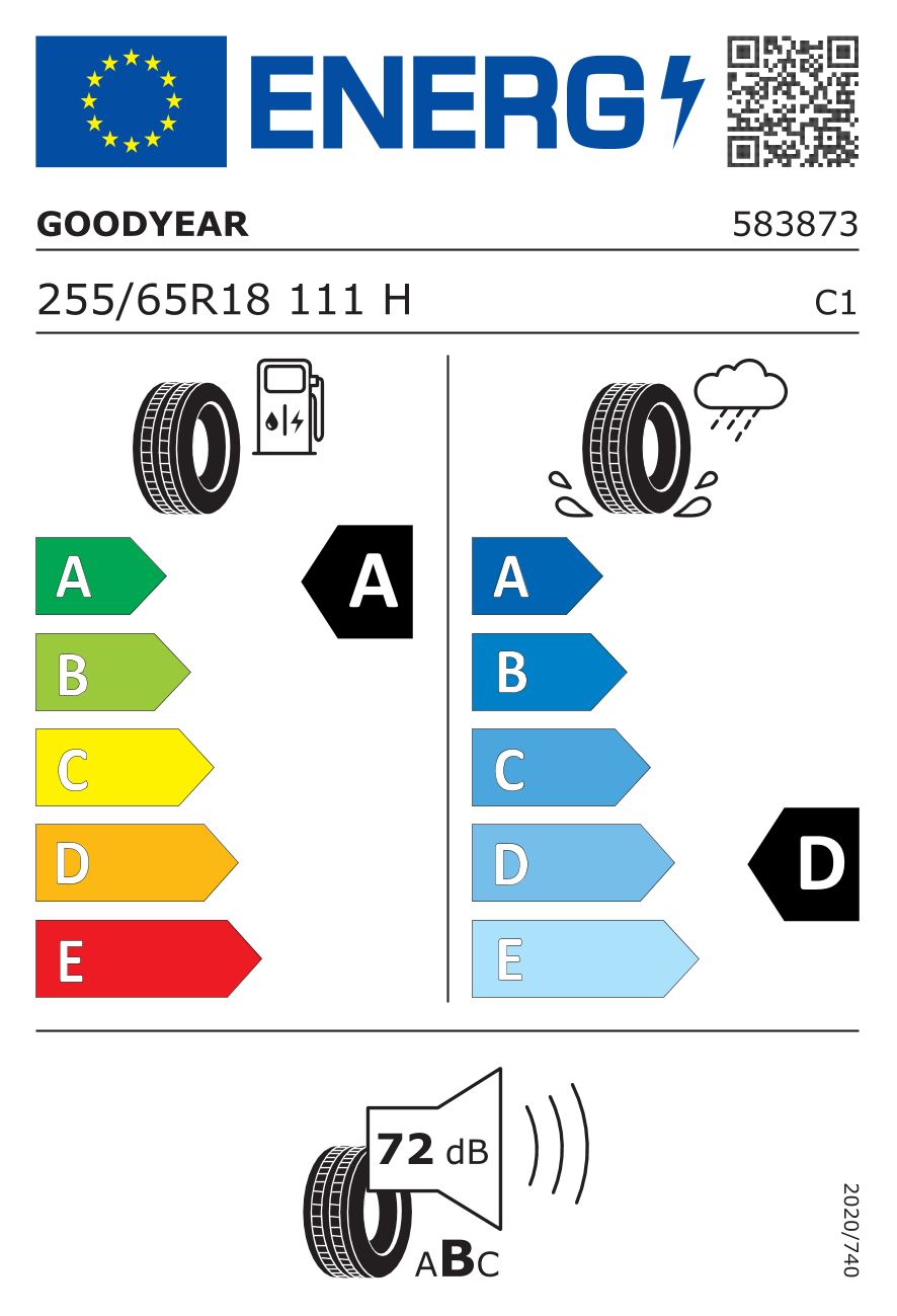 EU-Reifenlabel für GOODYEAR Wrangler TERRITORY AT/S 255/65 R18 111H
