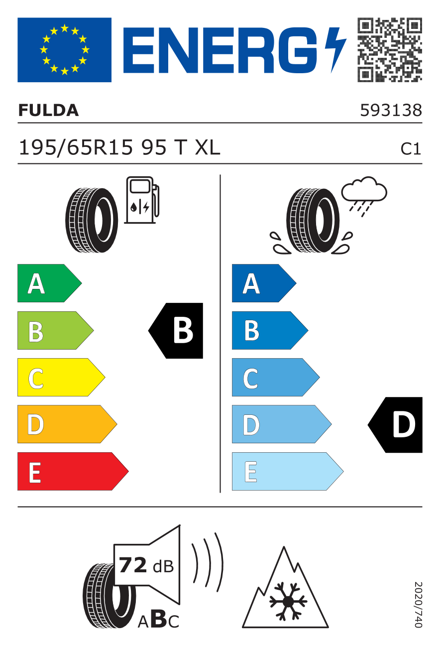 EU-Reifenlabel für FULDA KRISTALL MONTERO 3 195/65 R15 95T