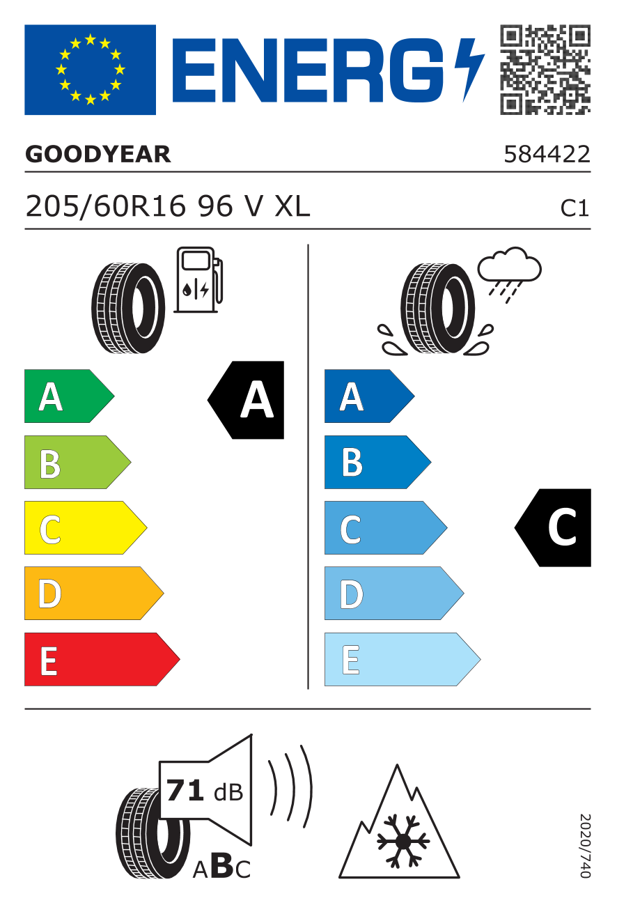 EU-Reifenlabel für GOODYEAR VECTOR 4 SEASONS G3 205/60 R16 96V