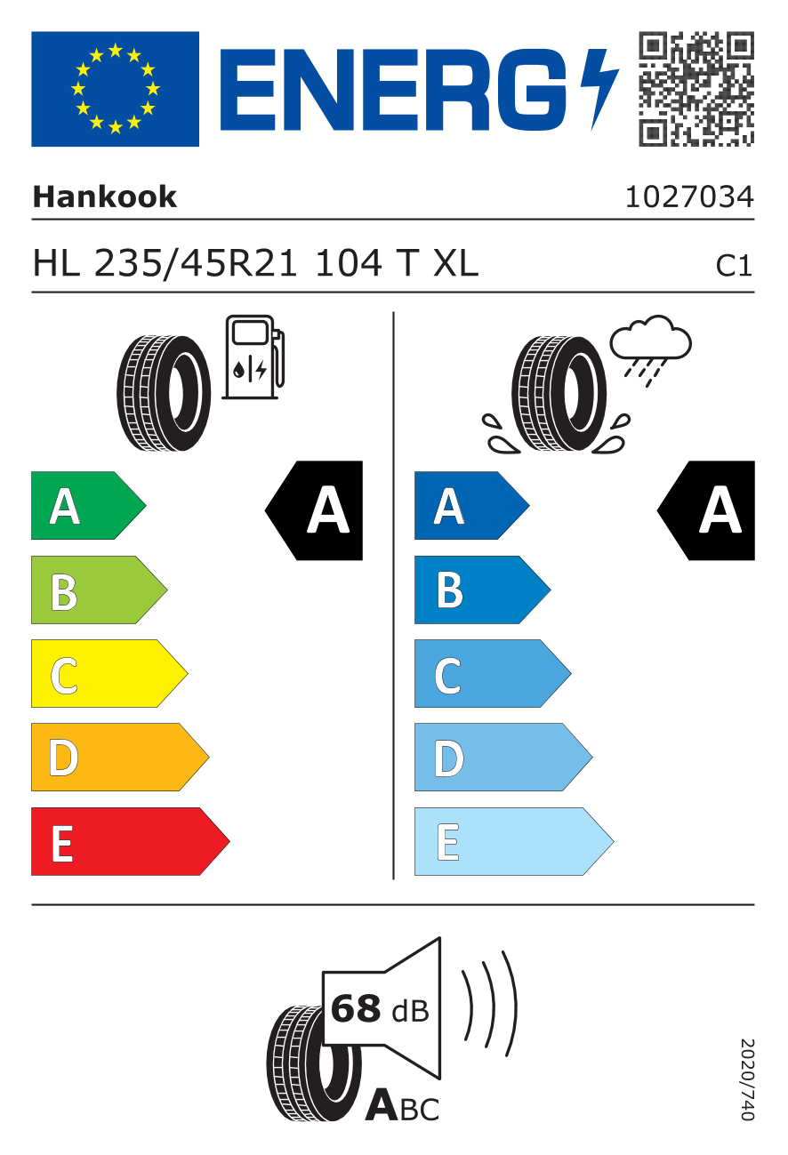 EU-Reifenlabel für HANKOOK K127E VENTUS S1 EVO3 EV 235/45 R21 104T