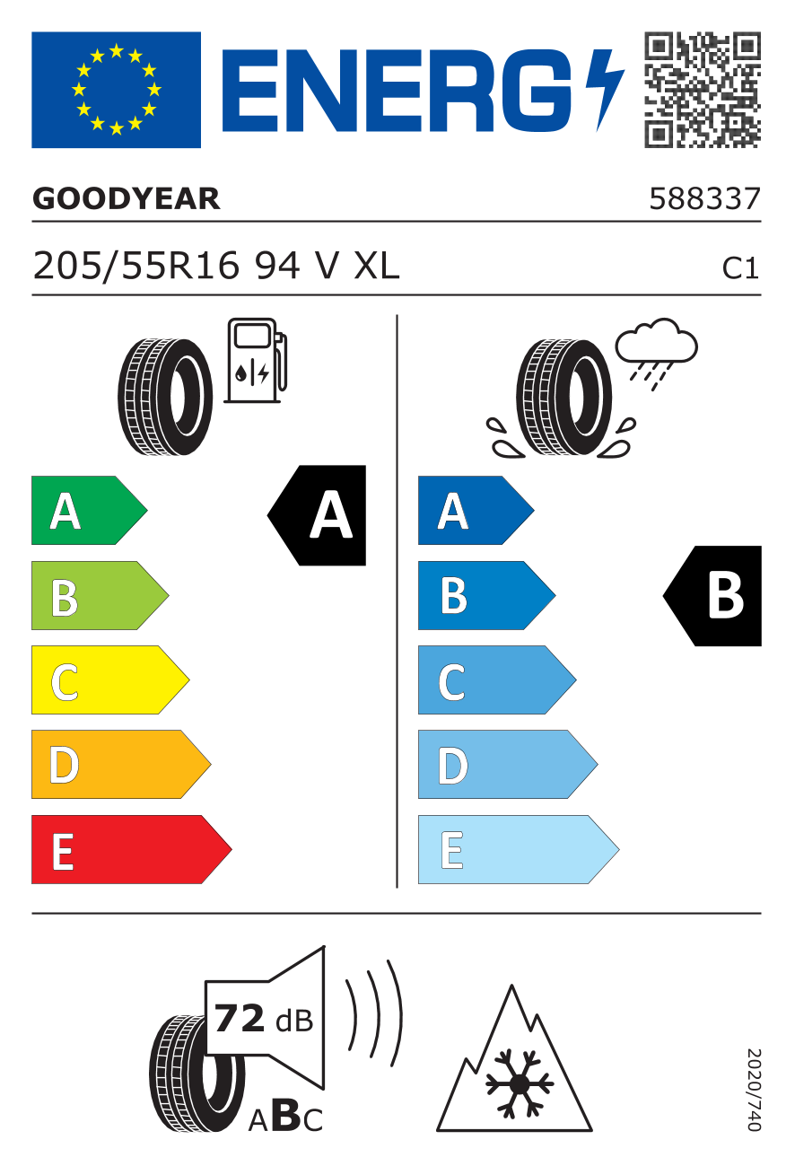 EU-Reifenlabel für GOODYEAR VECTOR 4 SEASONS G3 205/55 R16 94V