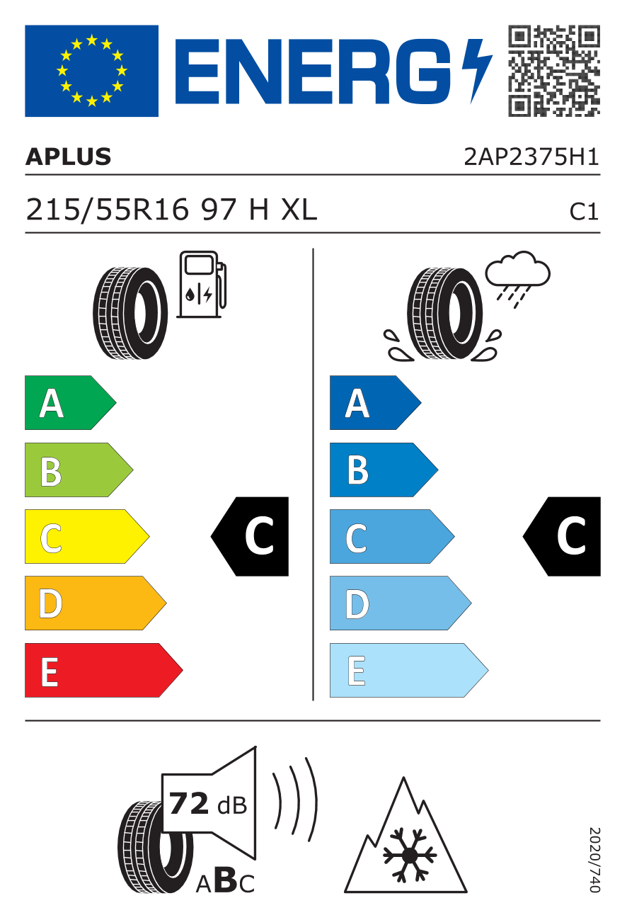 EU-Reifenlabel für APLUS A702 215/55 R16 97H
