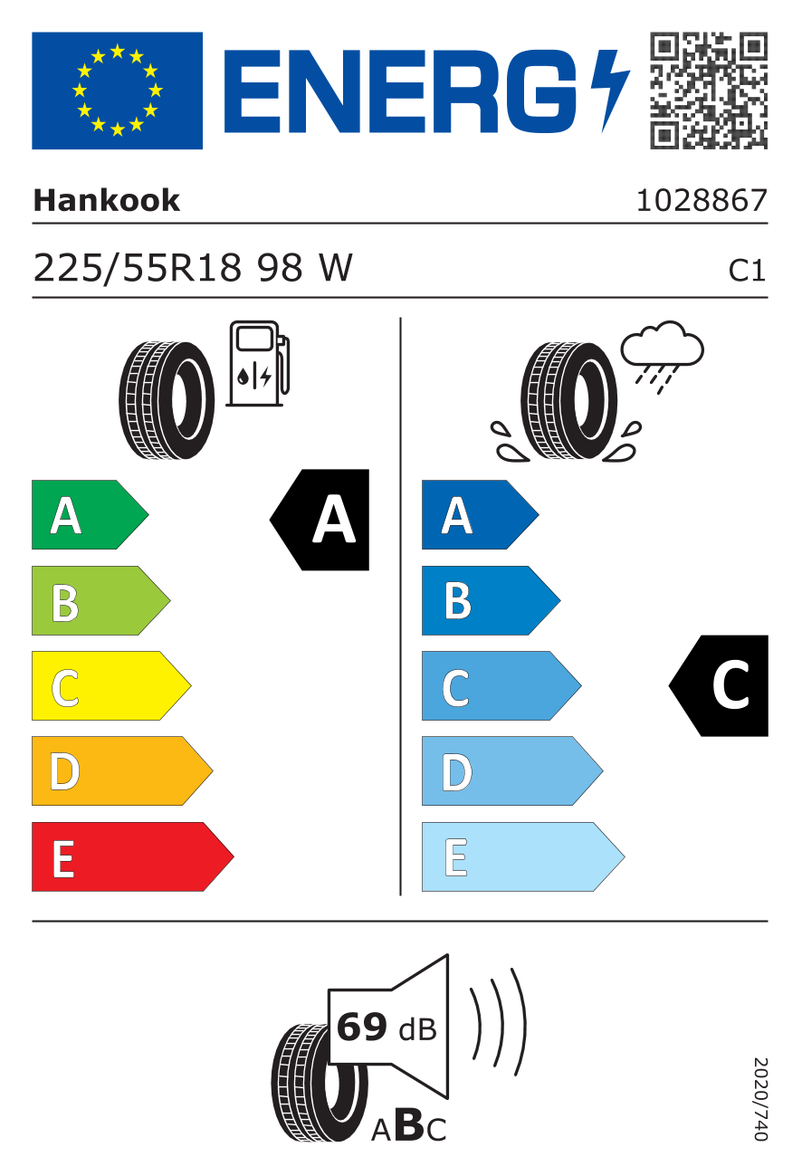 EU-Reifenlabel für HANKOOK K127E VENTUS S1 EVO3 EV 225/55 R18 98W