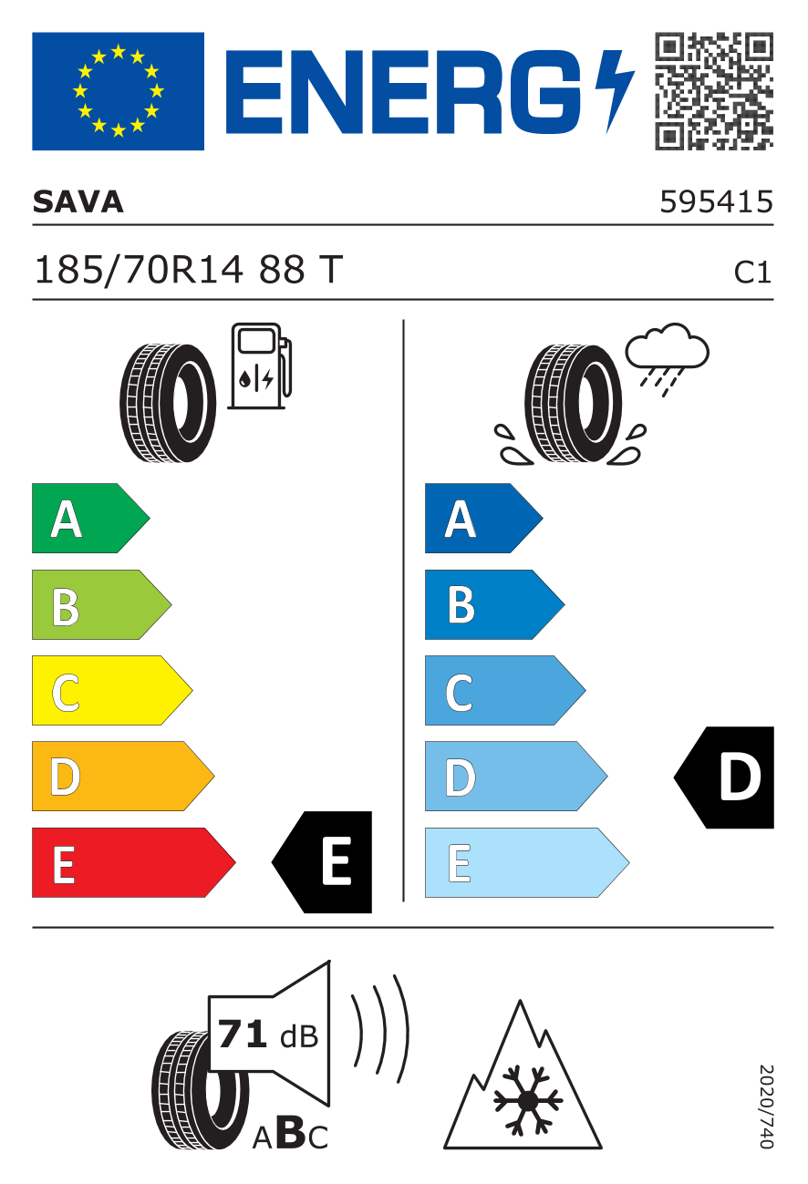 EU-Reifenlabel für SAVA ESKIMO S3+ 185/70 R14 88T