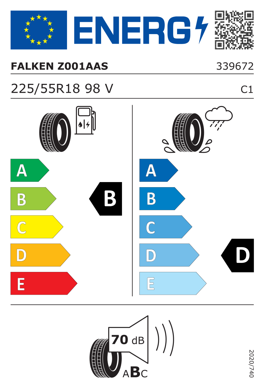 EU-Reifenlabel für FALKEN ZE001A A/S 225/55 R18 98V