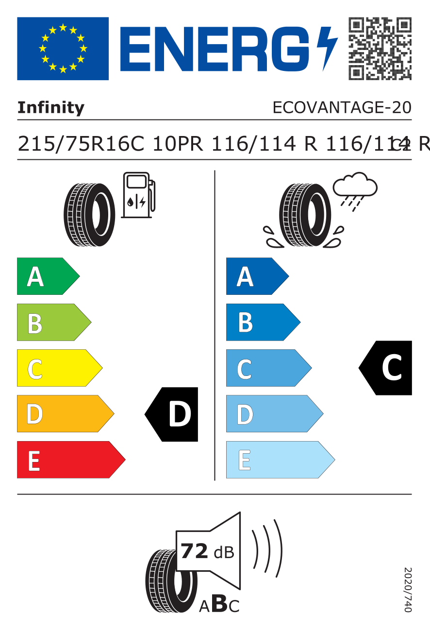 EU-Reifenlabel für INFINITY ECOVANTAGE 215/75 R16 116/114R