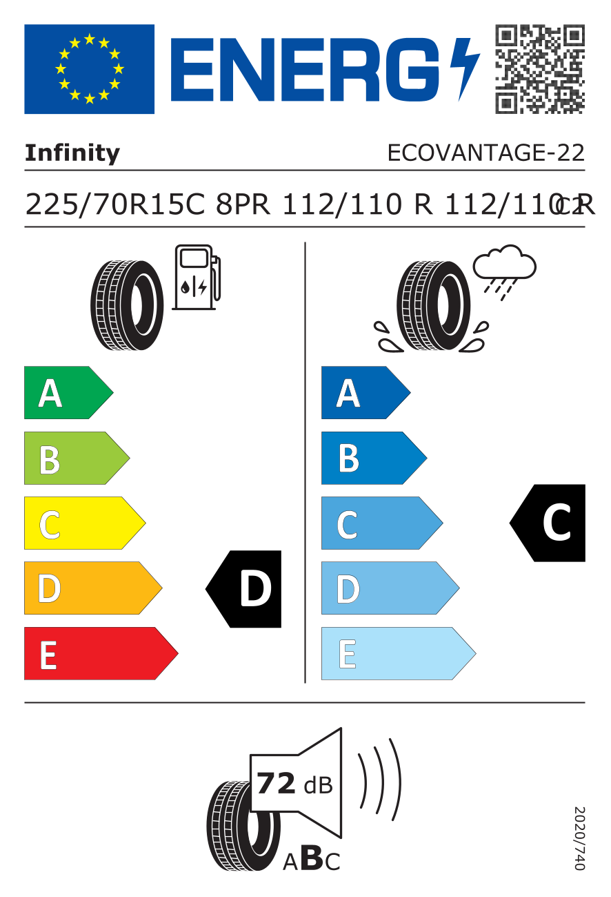 EU-Reifenlabel für INFINITY ECOVANTAGE 225/70 R15 112/110R