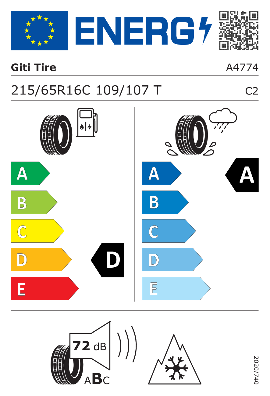 EU-Reifenlabel für GITI VAN ALLSEASON LA1 215/65 R16 109/107T