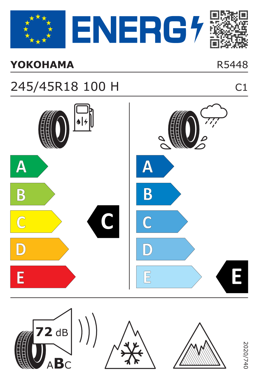 EU-Reifenlabel für YOKOHAMA IG53 ICE GUARD 245/45 R18 100H