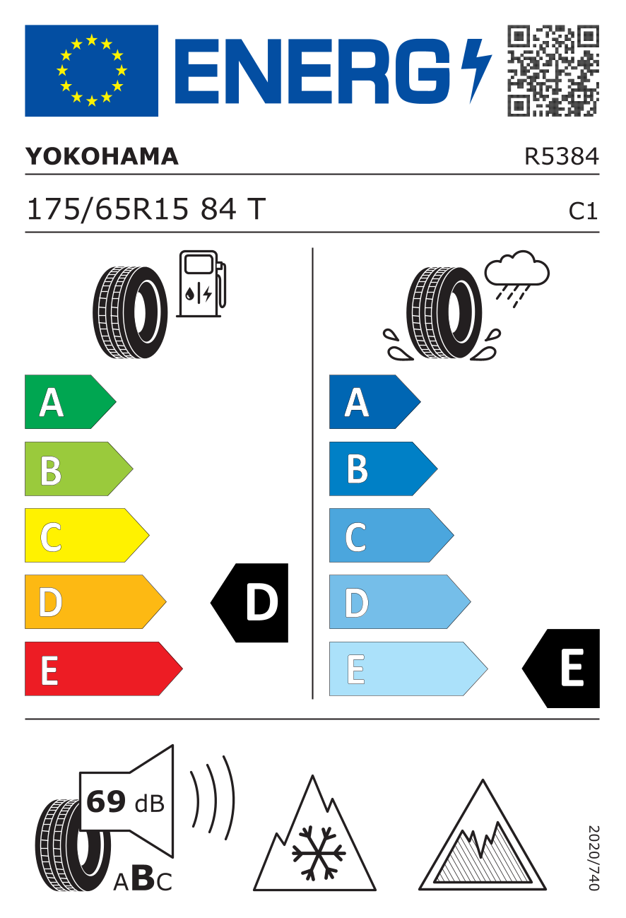 EU-Reifenlabel für YOKOHAMA IG53 ICE GUARD 175/65 R15 84T