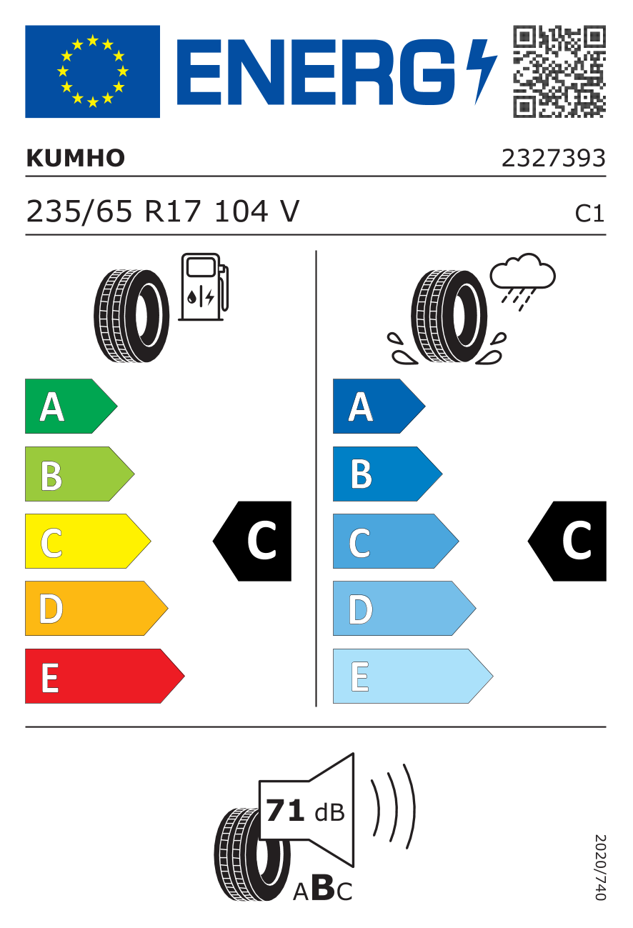EU-Reifenlabel für KUMHO HP71 CRUGEN 235/65 R17 104V