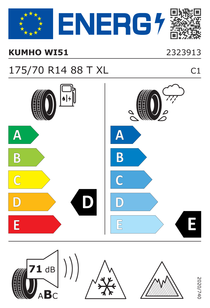 EU-Reifenlabel für KUMHO WI51 WINTERCRAFT 175/70 R14 88T