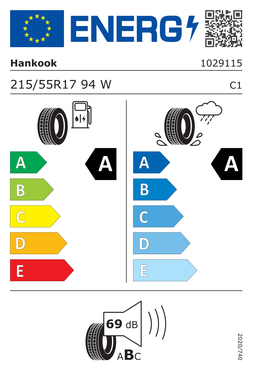 EU-Reifenlabel für HANKOOK K135 VENTUS PRIME4 215/55 R17 94W