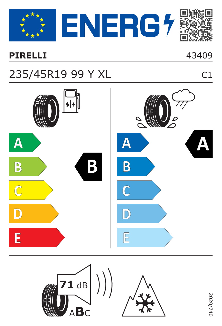 EU-Reifenlabel für PIRELLI CINTURATO ALL SEASON SF 3 235/45 R19 99Y