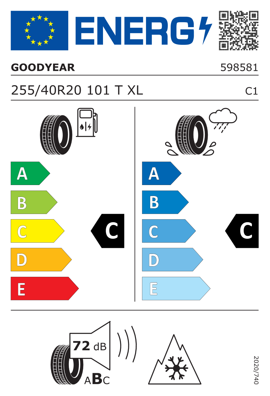 EU-Reifenlabel für GOODYEAR ULTRAGRIP PERFORMANCE 3 255/40 R20 101T