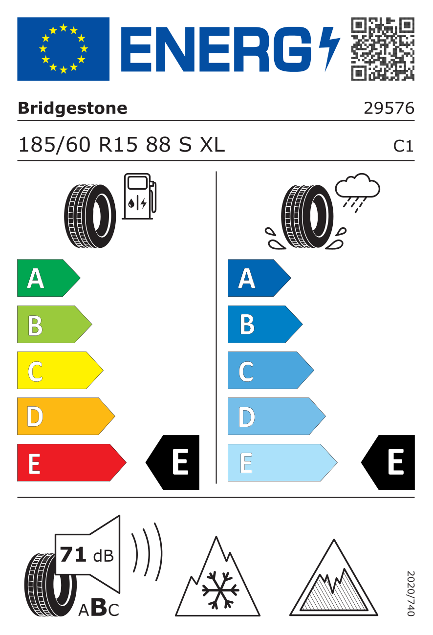 EU-Reifenlabel für BRIDGESTONE BLIZZAK ICE 185/60 R15 88S