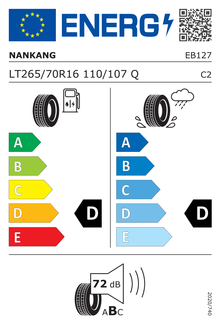 EU-Reifenlabel für NANKANG FT7 FORTA 265/70 R16 110/107Q