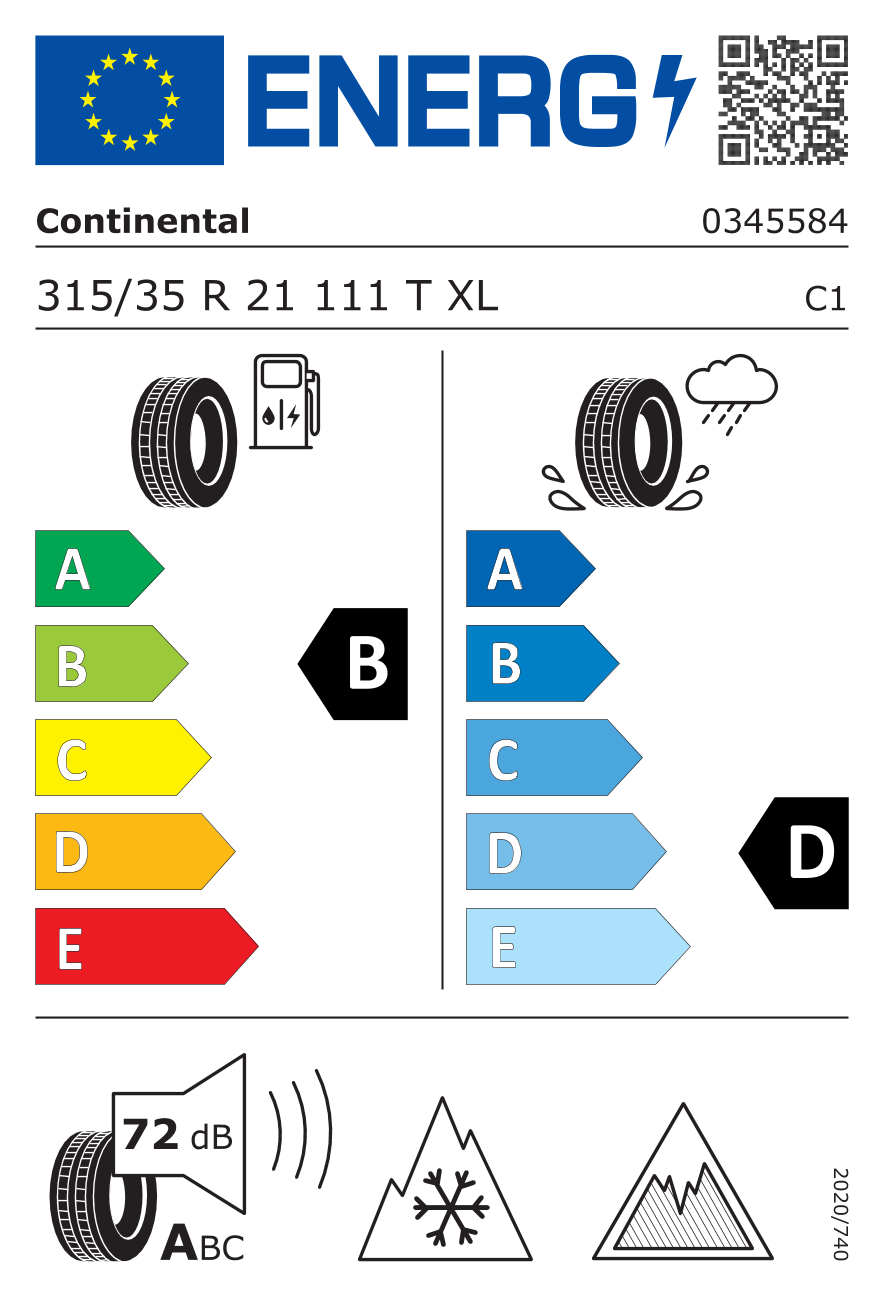 EU-Reifenlabel für CONTINENTAL VIKING CONTACT 8 315/35 R21 111T