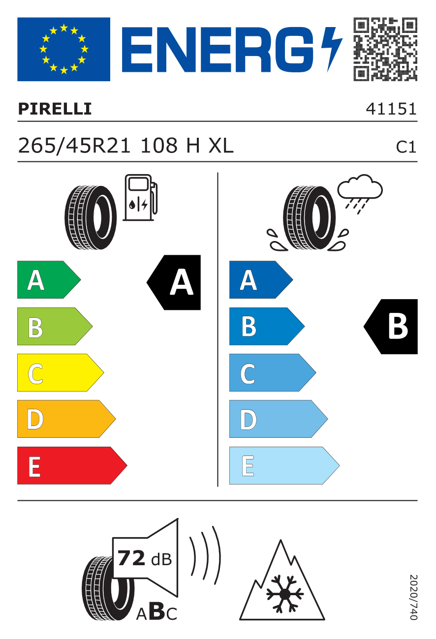 EU-Reifenlabel für PIRELLI SCORPION ALLSEASON SF 2 265/45 R21 108H