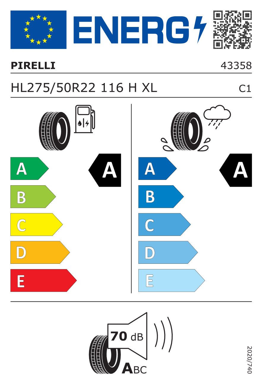 EU-Reifenlabel für PIRELLI SCORPION MS 275/50 R22 116H