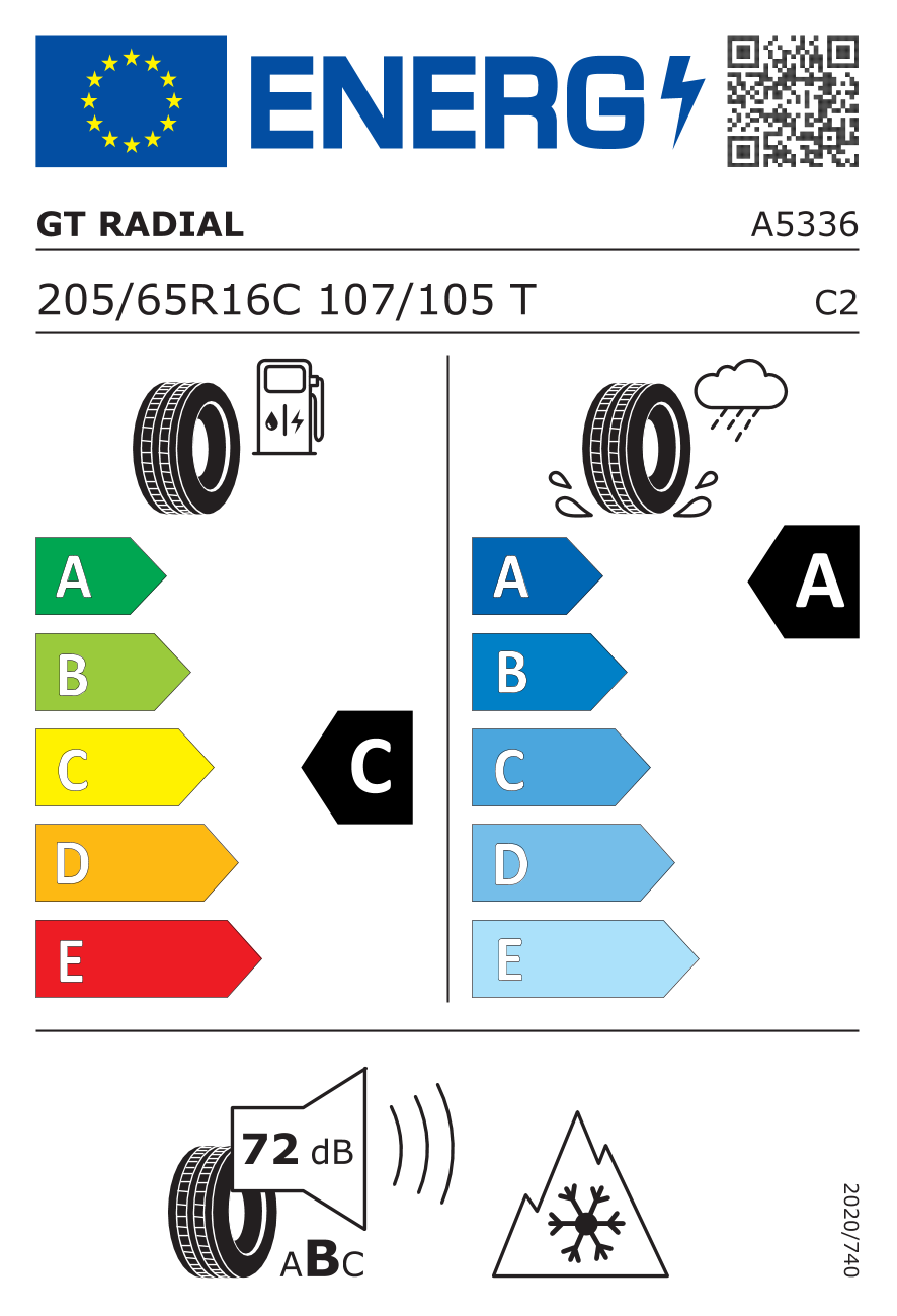 EU-Reifenlabel für GT RADIAL MAXMILER WT3 205/65 R16 107/105T
