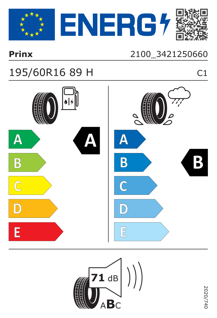 EU-Reifenlabel für PRINX XLAB COMFORT EV 195/60 R16 89H
