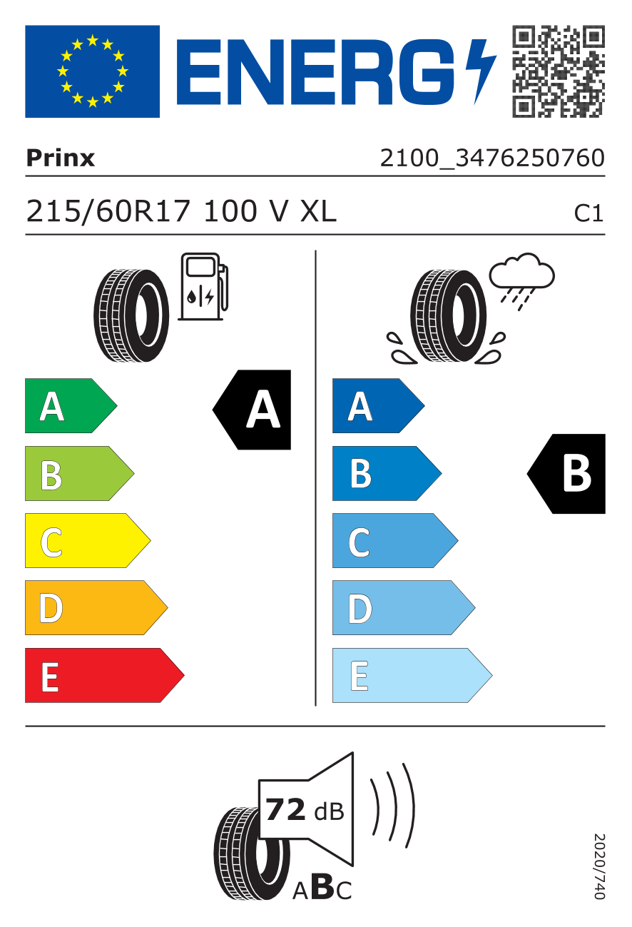 EU-Reifenlabel für PRINX XLAB COMFORT EV 215/60 R17 100V