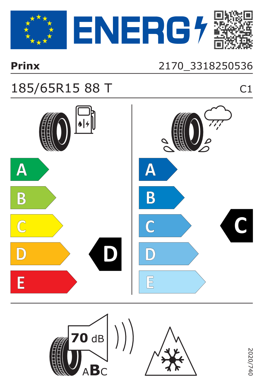 EU-Reifenlabel für PRINX WINTER EXCELIA 185/65 R15 88T