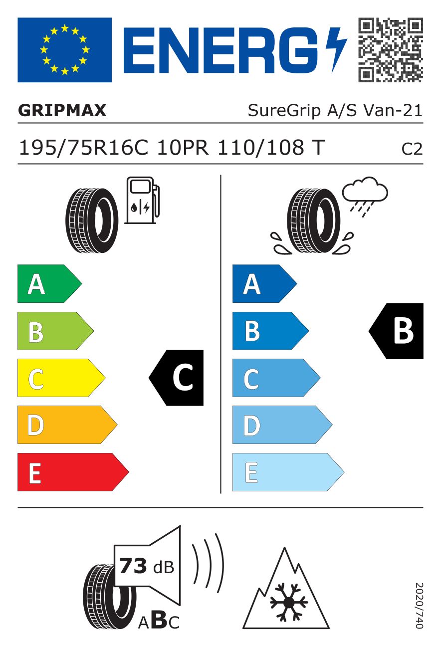 EU-Reifenlabel für GRIPMAX SUREGRIP  A/S VAN 195/75 R16 110/108T