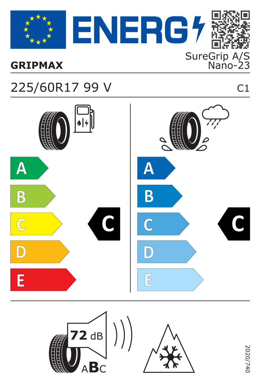 EU-Reifenlabel für GRIPMAX SUREGRIP A/S NANO 225/60 R17 99V